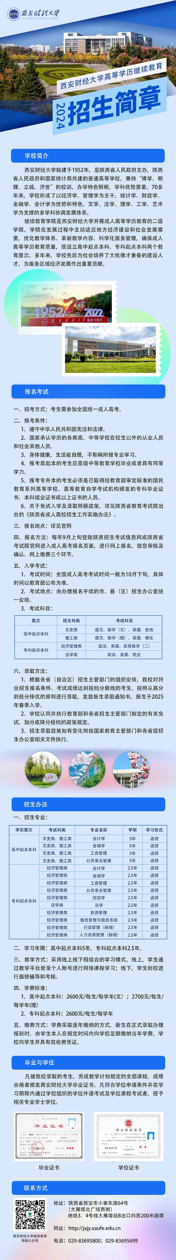 西安財經大學2024年高等學歷繼續教育招生簡章