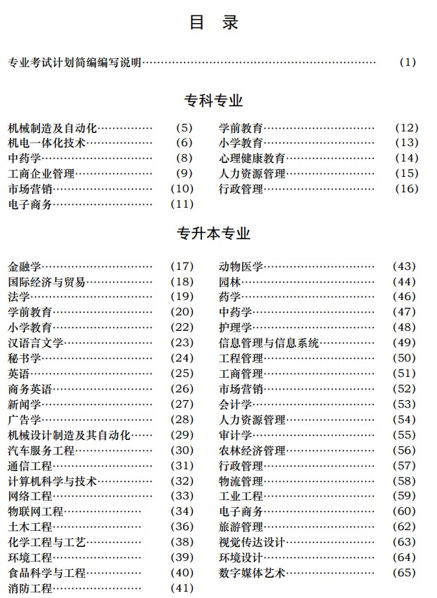 江蘇省高等教育自學考試專業考試計劃簡編（2024年版）