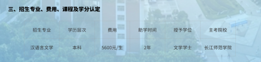 長江師范學院自學考試報名費用是多少？