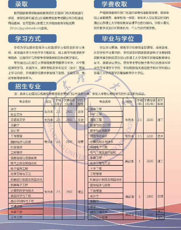 山東理工大學2024年高等學歷繼續教育招生簡章