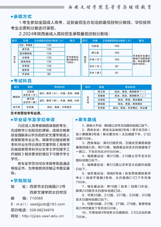 西安文理學院繼續教育學院2025年高等學歷繼續教育招生簡章