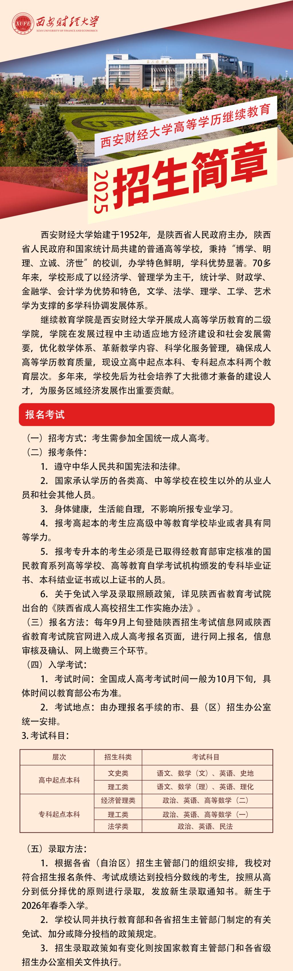 西安財經大學高等學歷繼續教育2025年招生簡章