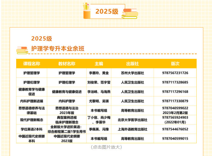 南方醫科大學成人高等教育2025年秋季學期教材目錄