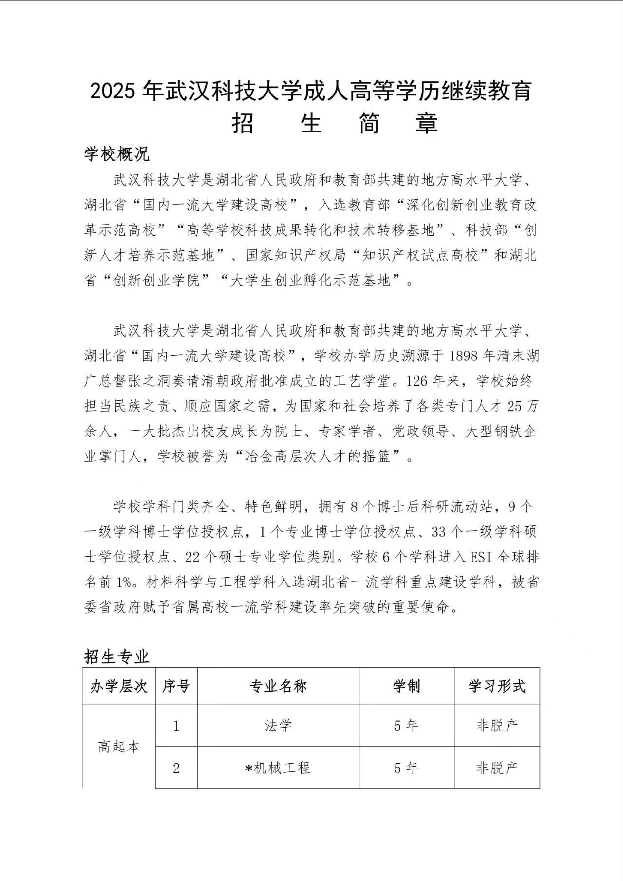 2025年武漢科技大學成人高等學歷繼續教育招生簡章