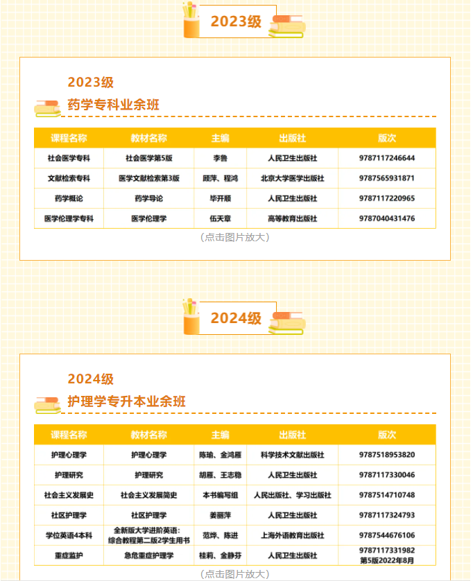 南方醫科大學成人高等教育2025年秋季學期教材目錄