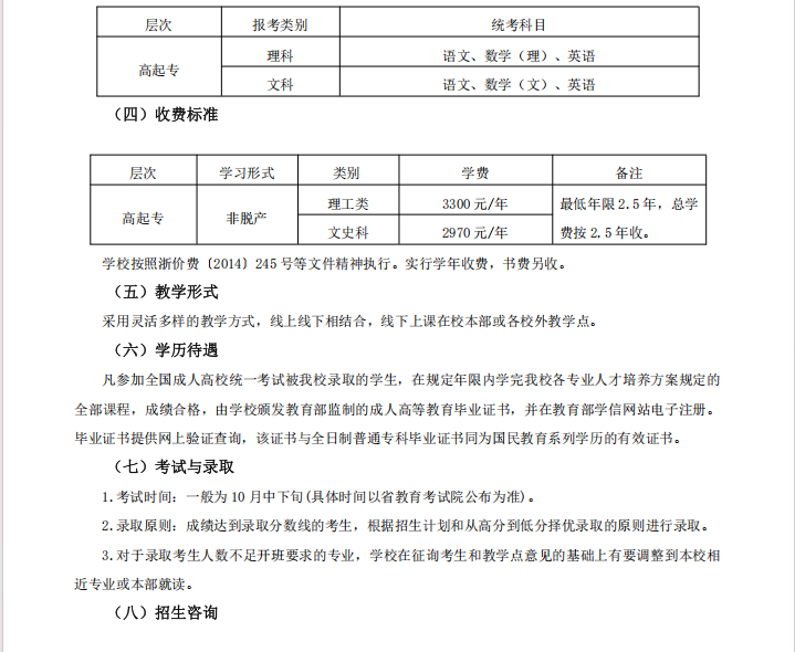 衢州職業技術學院2025年成人學歷教育招生簡章