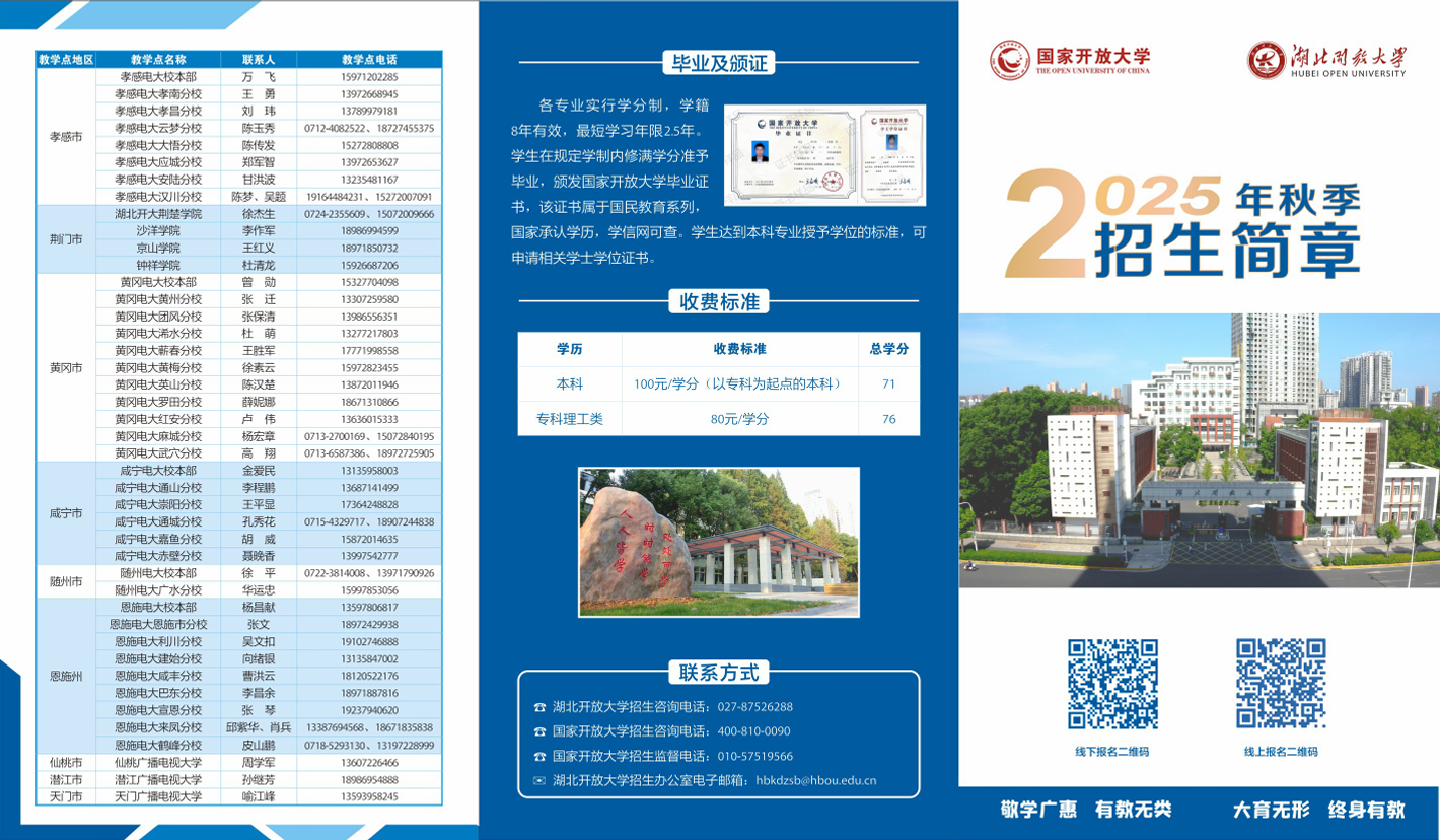 湖北開放大學2025年秋季學期開放教育招生簡章