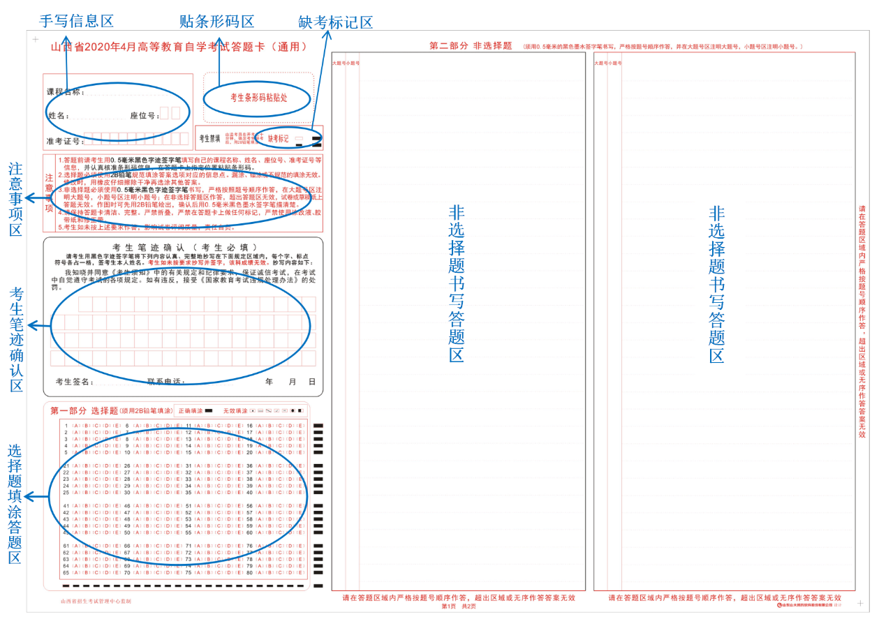 山西招生考試網：高等教育自學考試考生答題注意事項
