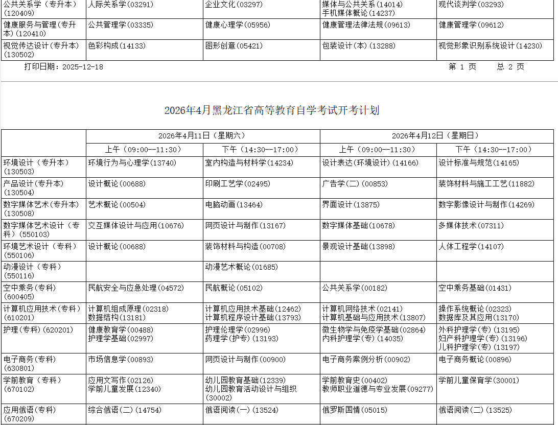 2026年4月黑龍江省七臺河市自考考試安排