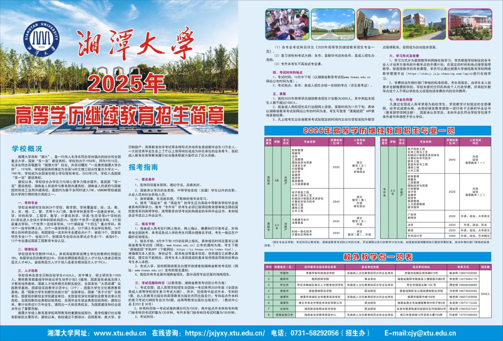 湘潭大學2025年高等學歷繼續教育招生簡章