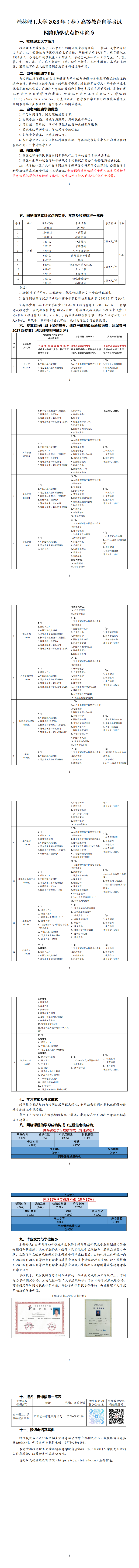 桂林理工大學2026年（春）高等教育自學考試網絡助學試點招生簡章