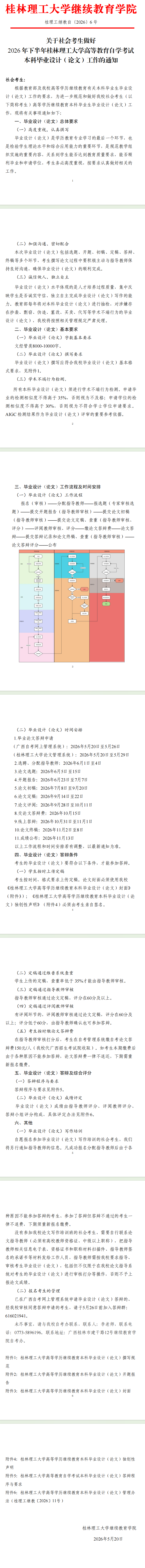 關于社會考生做好2026年下半年桂林理工大學高等教育自學考試本科畢業設計（論文）工作的通知