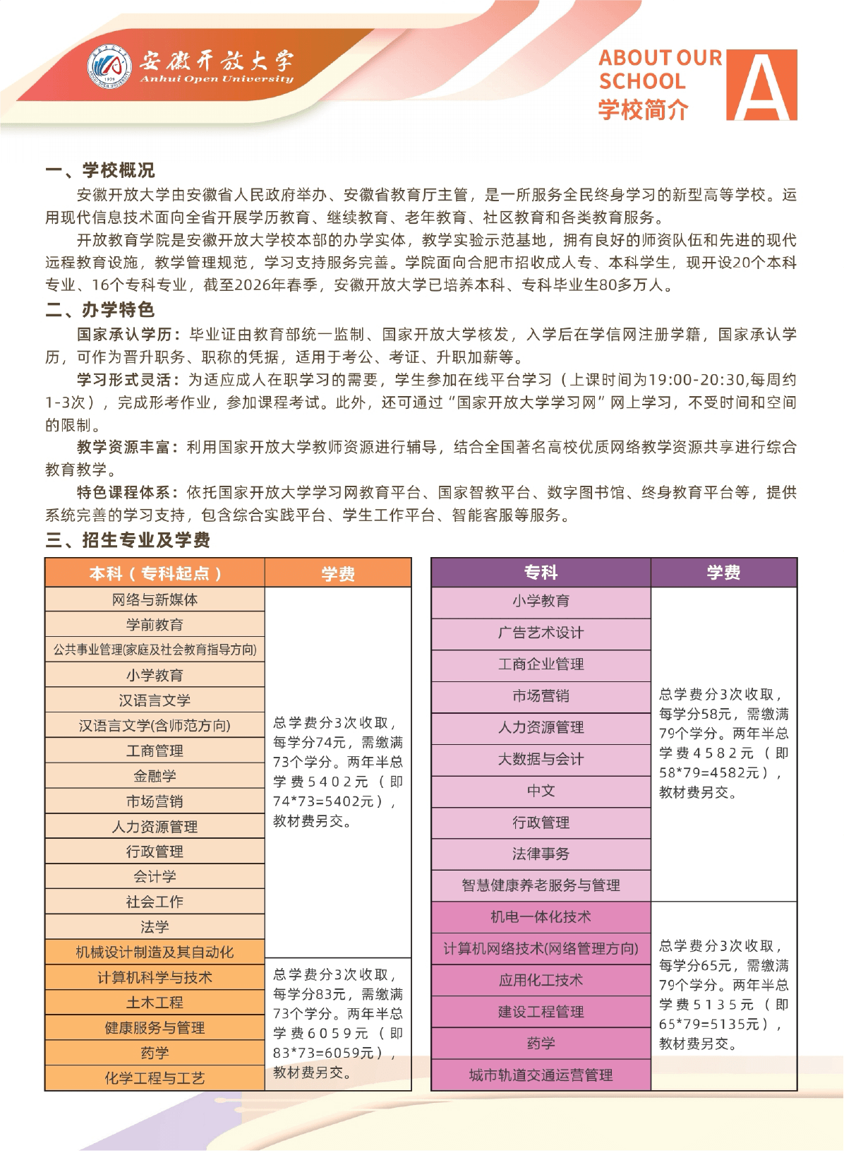 安徽開放大學2026年秋季開放教育招生簡章