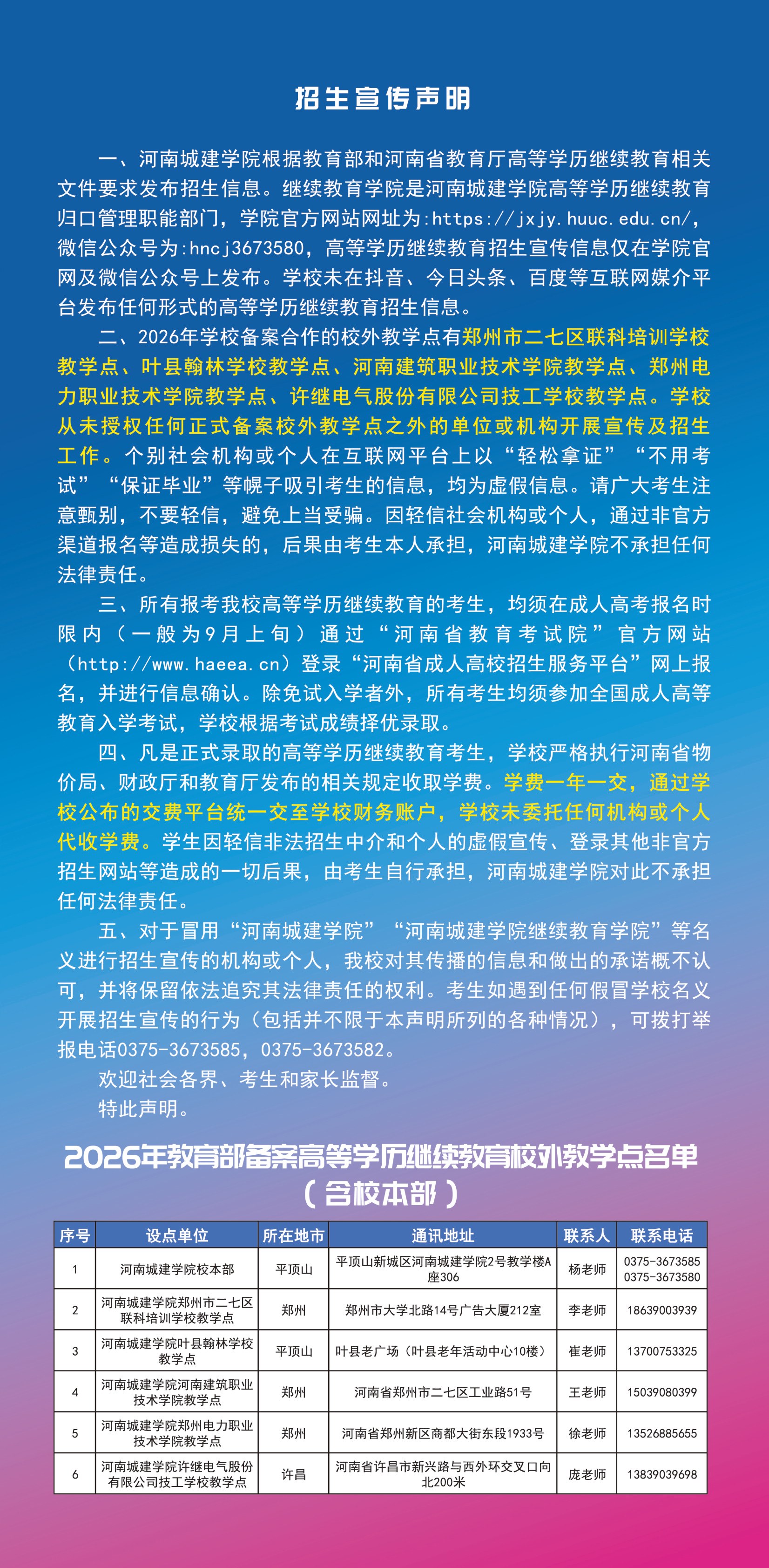 河南城建學院2026高等學歷繼續教育招生簡章