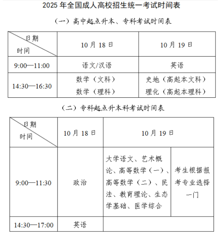 2025年北京成人高考考試時間:10月18日至10月19日 2025年北京成人高考考試時間:10月18日至10月19日