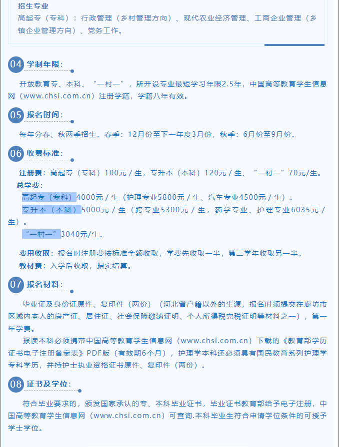 廊坊開放大學（三河分校）2023年招生簡章