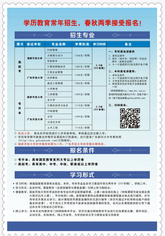 韶關開放大學（仁化分校）2023年春季招生簡章