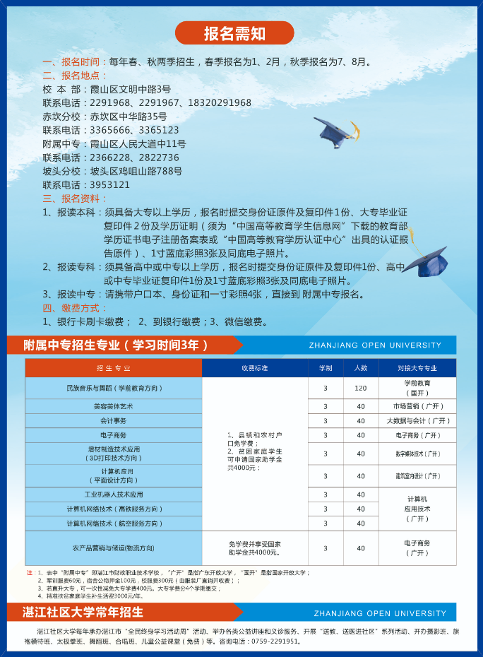 坡頭開放大學2022年秋季中專、大專、本科招生簡章