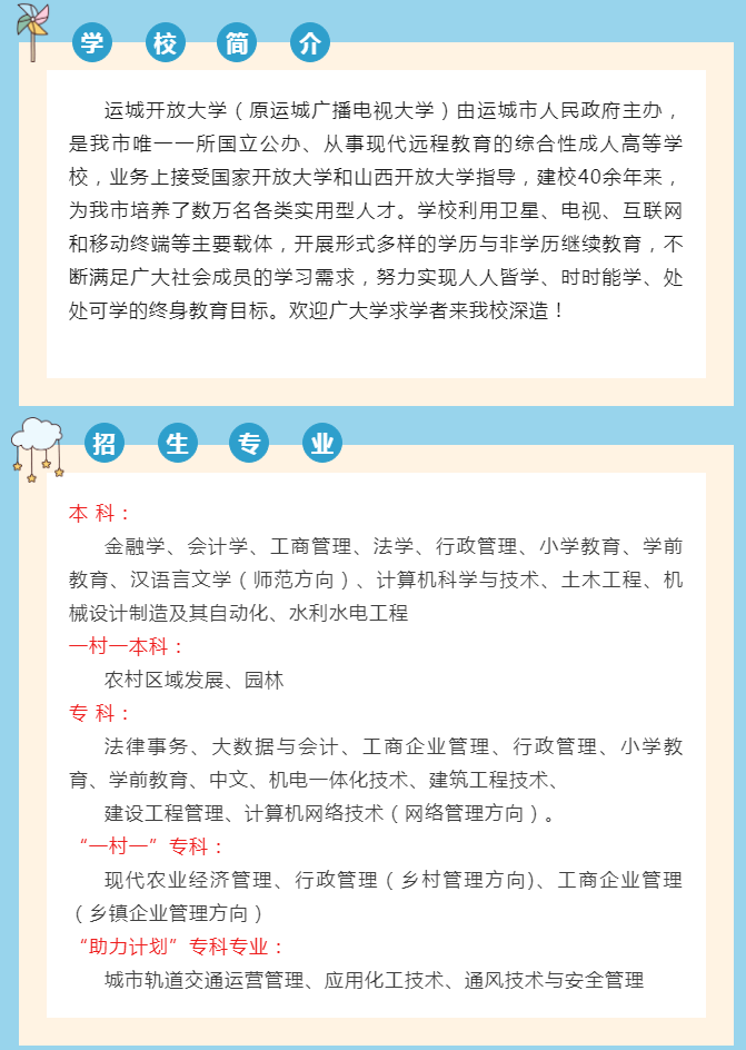 運城鹽湖開放大學2023年春季招生簡章
