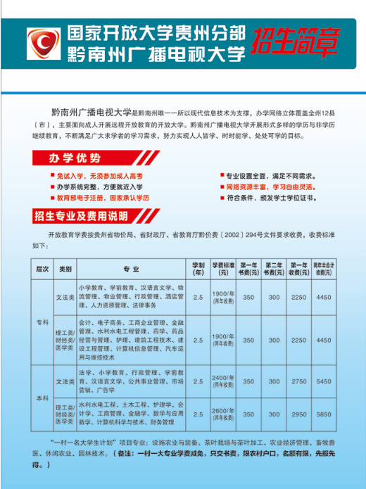 黔南三都開放大學2020年秋季招生簡章
