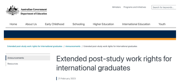 重磅官宣澳大利亞最新留學政策！延長國際畢業生工作簽證以及打工時間