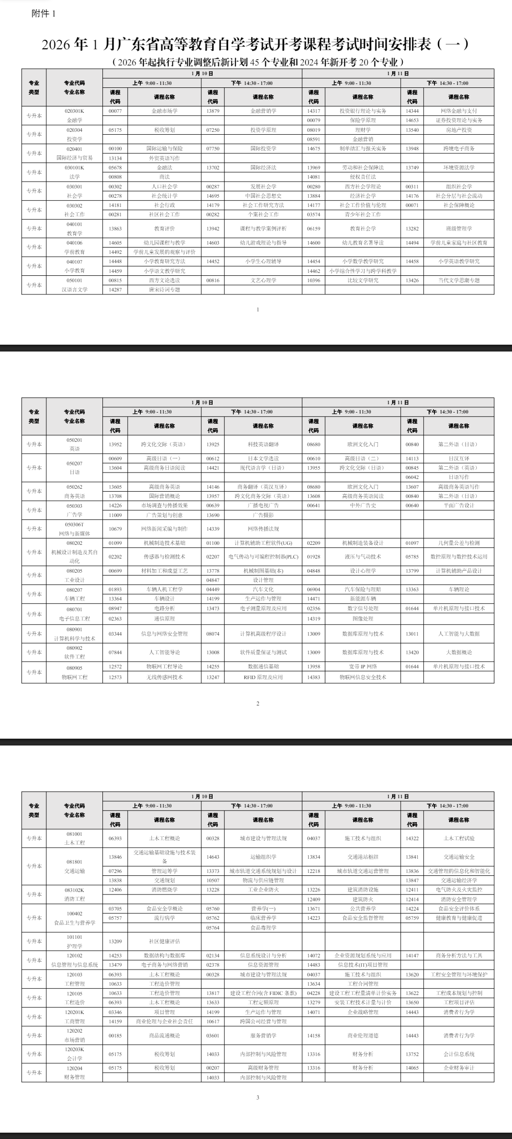 2026年1月廣東省清遠市自學考試考試安排