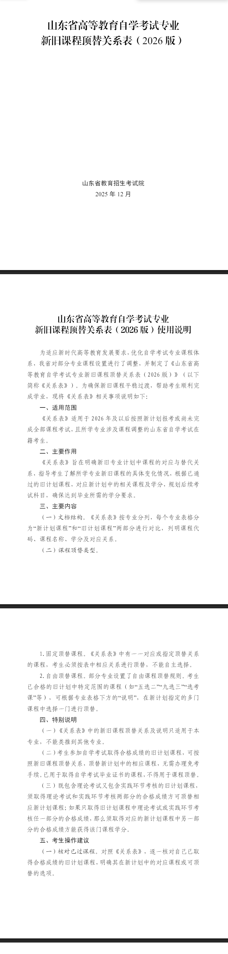 山東省高等教育自學考試專業新舊課程頂替關系表(2026版) 山東省高等教育自學考試專業新舊課程頂替關系表(2026版)