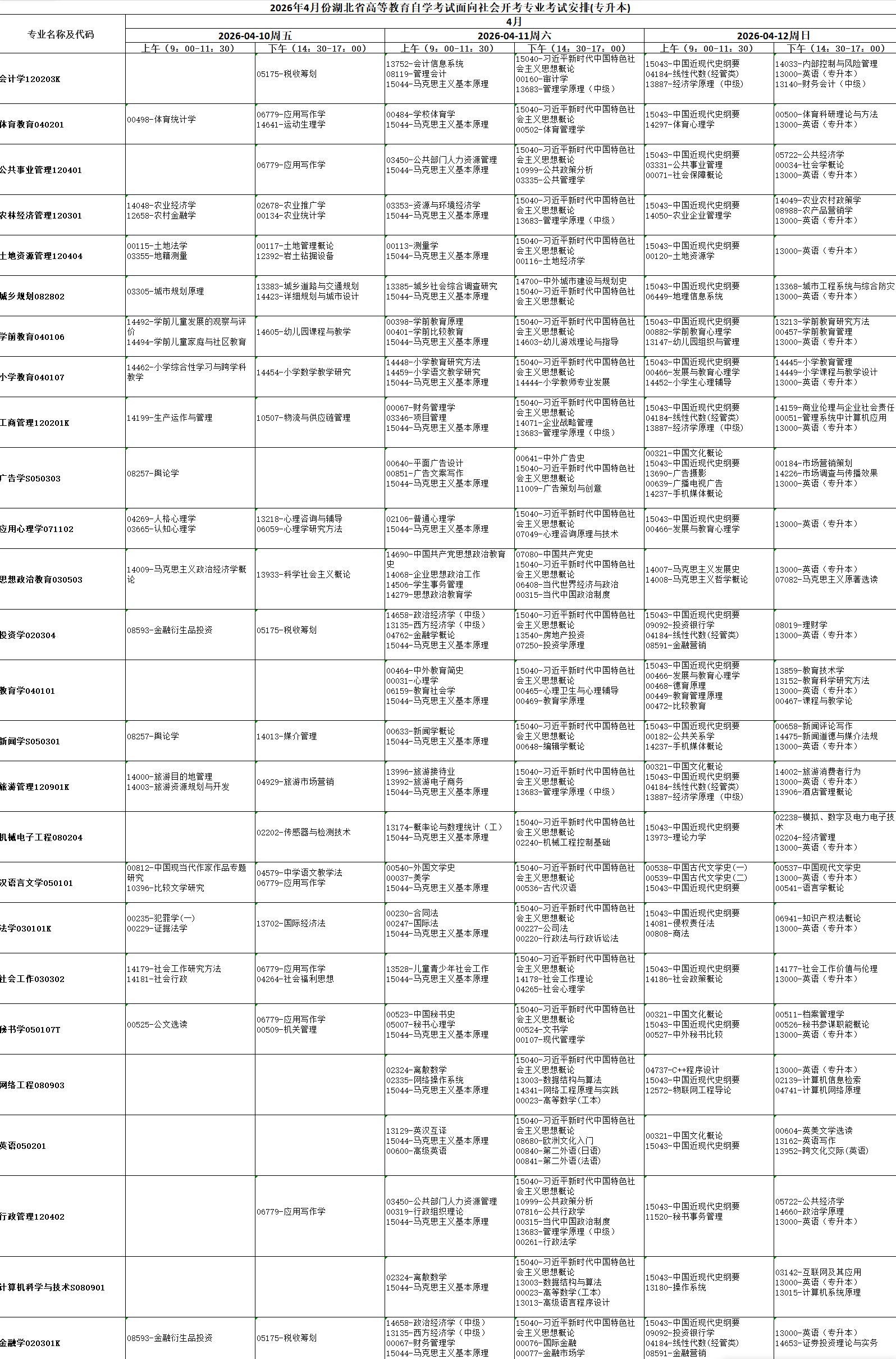 2026年4月湖北省黃石市自考考試安排 2026年4月湖北省黃石市自考考試安排