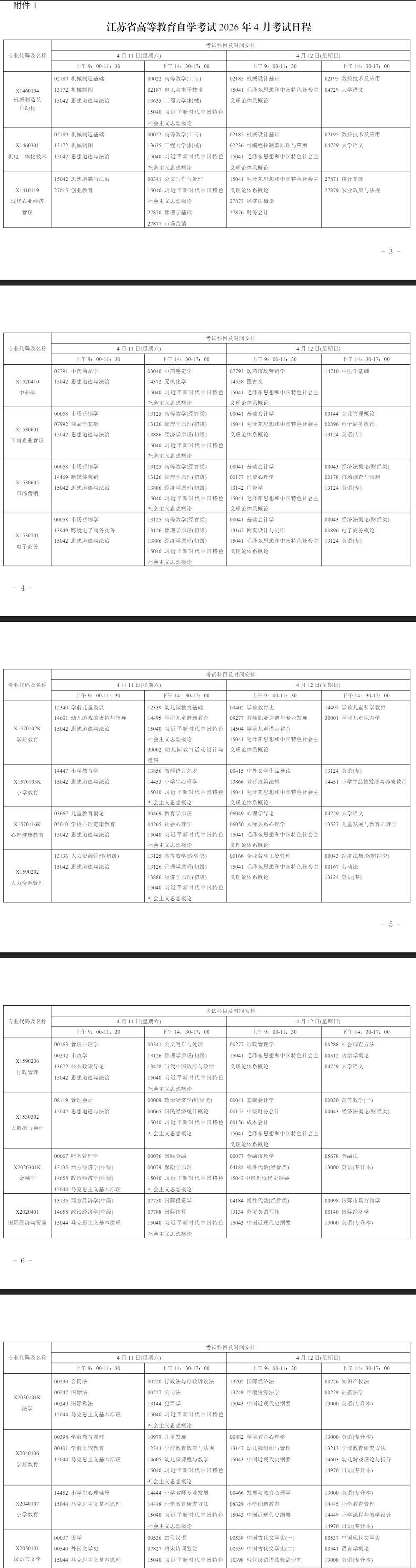 2026年4月江蘇省蘇州市自考考試安排