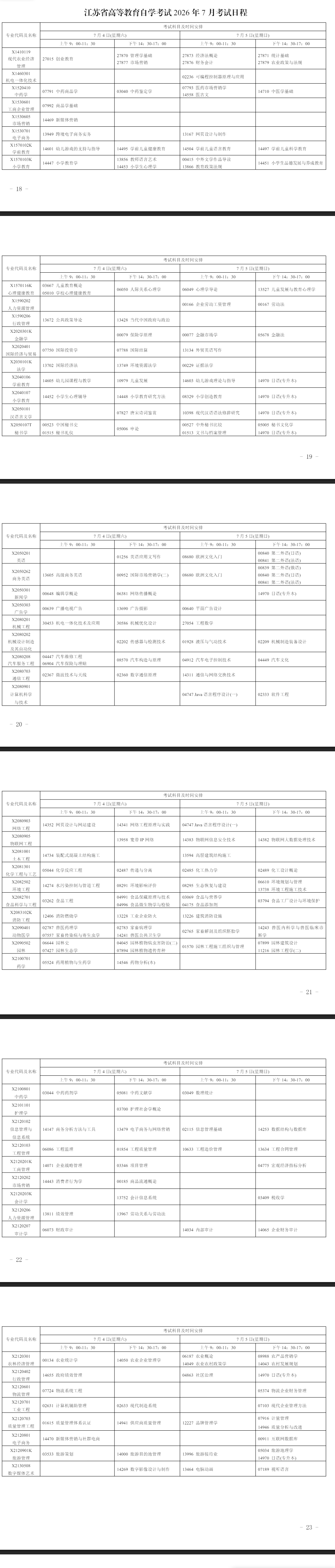 2026年7月江蘇省常州市自學考試考試安排